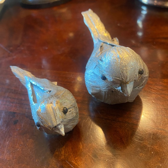Silver and Gold Paper Mache Birds 6 large 8 small with clips - Picture 1 of 9